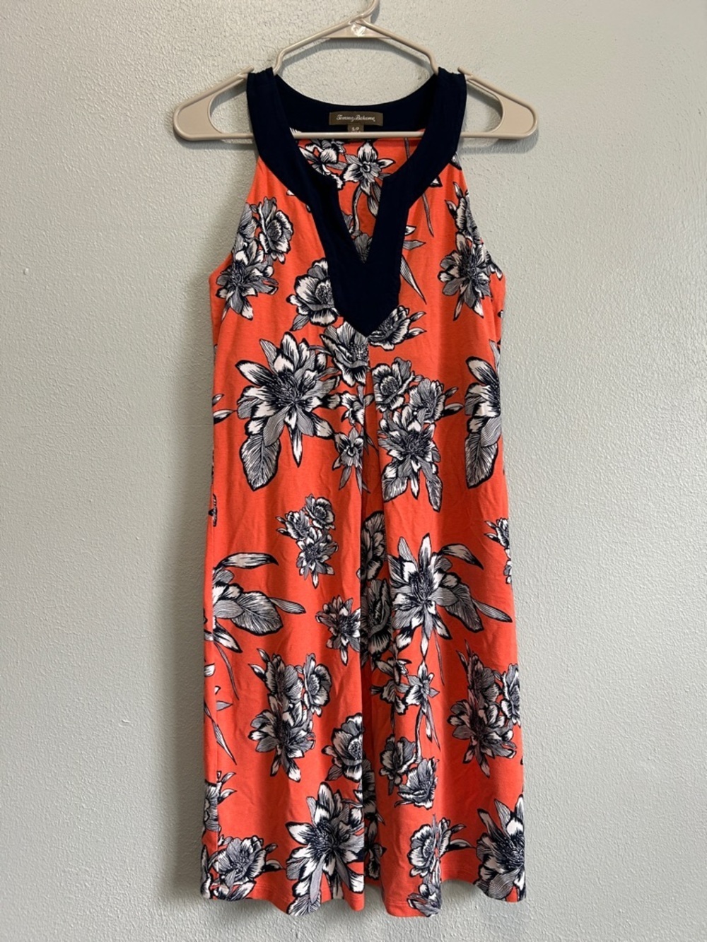 Tommy Bahama Coral and Navy Floral Halter Dress Size S/P